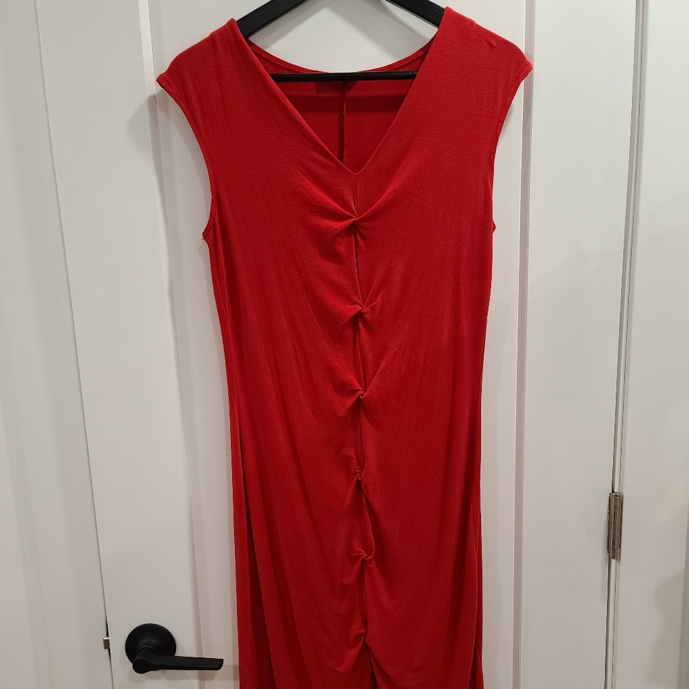 Red Sleevelss Dress with Front Ruching